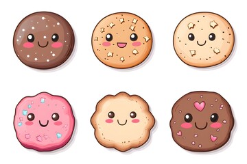 Obraz premium Cute Cartoon Cookies Set Sweet Treats Bakery Illustration Food Kawaii