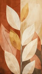 Muted Autumn Abstract Background with Geometric Leaf Patterns in Terracotta, Beige, and Mustard