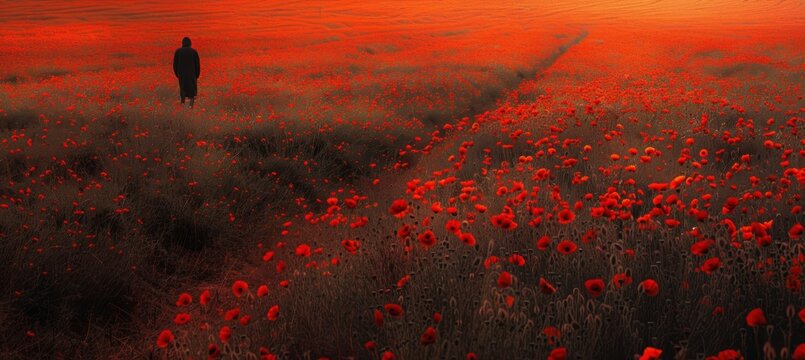 Reflective Walk Through Poppy Fields on National Day of Mourning - Powered by Adobe