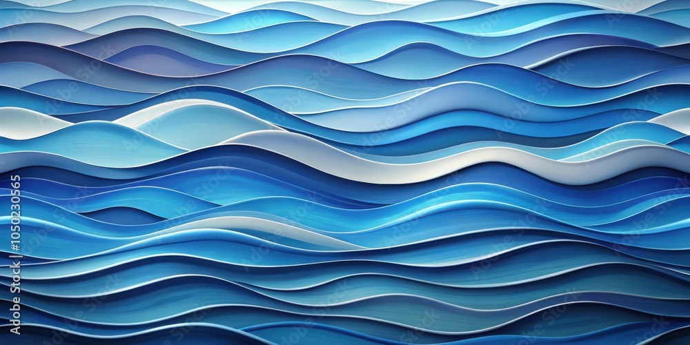 Poster abstract blue wave pattern a layered design of curving lines in shades of blue and white