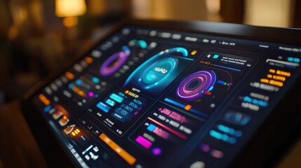 Obraz premium Close up of a tablet screen displaying colorful data visualizations.