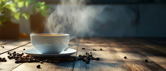 Warm Cup of Coffee on a Rustic Wooden Table