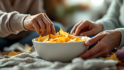 Sharing Snacks with Friends in Cozy Setting