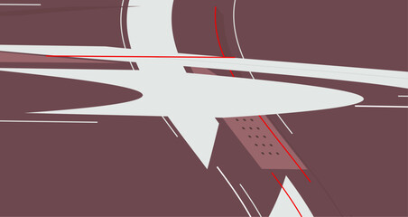 Blend of deep red and white geometric shapes and lines, creating a striking visual composition