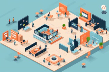 Obraz premium Minimalistic office layout design featuring corporate colors for efficient space management