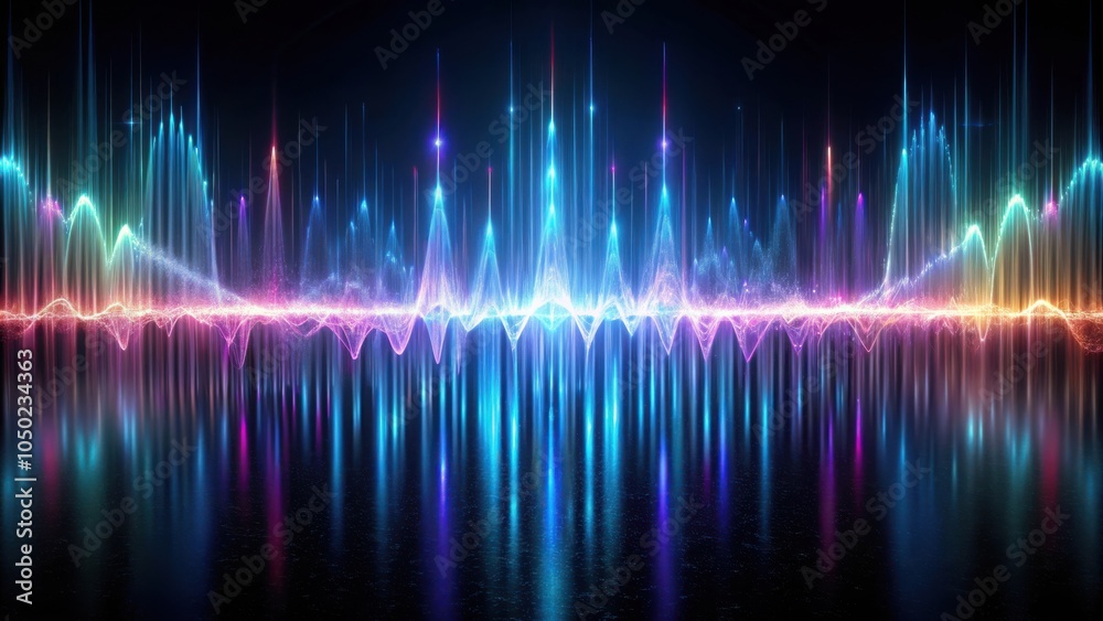 Aufkleber abstract digital waveform with vibrant neon lights reflecting on a dark surface