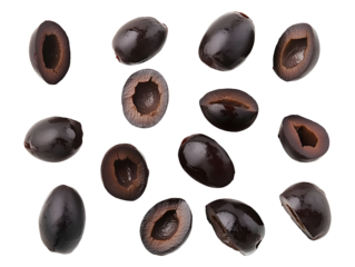 Black olives collection set isolated on transparent or white background, png