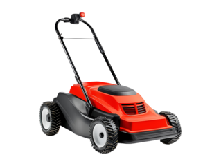 Red lawnmower isolated on transparent or white background, png