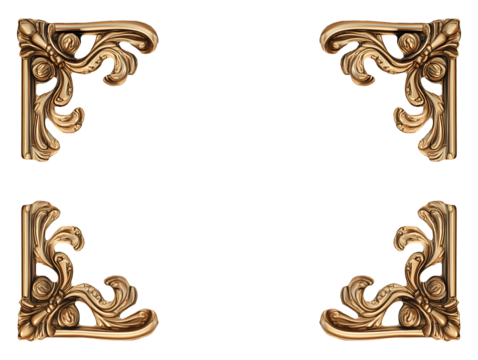 Collection set of ornate golden corner decorations isolated on transparent or white background, png