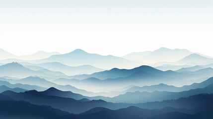 Obraz premium Silhouetted mountains emerging from fog with minimal detail in dark and light blue palette