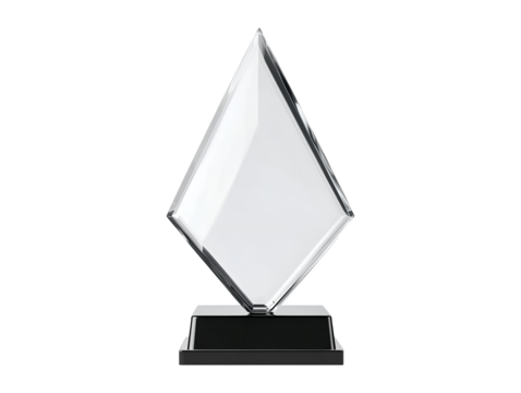 Crystal trophy award mockup isolated on transparent or white background, png