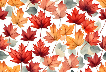 Watercolor painting of vibrant autumn leaves with a soft background.