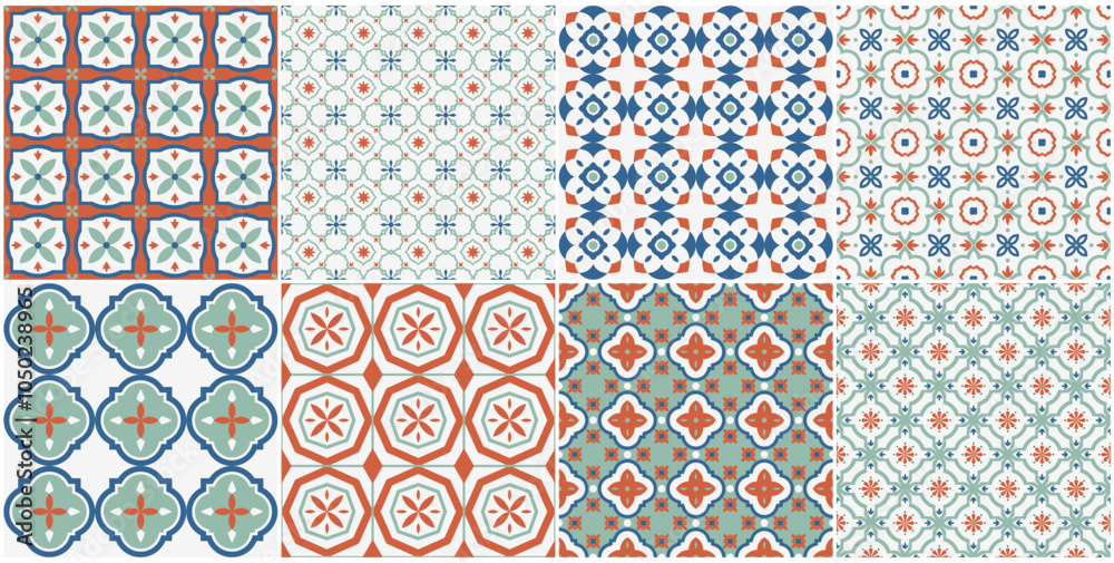 Aufkleber collection of seamless geometric mosaic patterns - trendy color tile textures. decorative bright orn