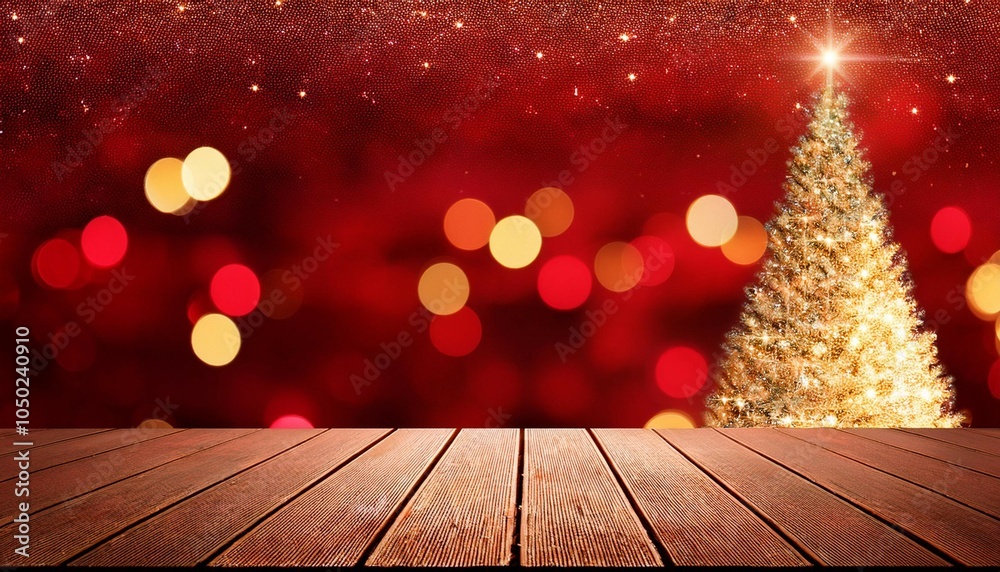 Canvas Prints christmas cards patterns red sparkling and shiny background and christmas wooden table with copy spa