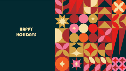 Modern abstract geometric christmas card, contemporary geometric happy holidays card