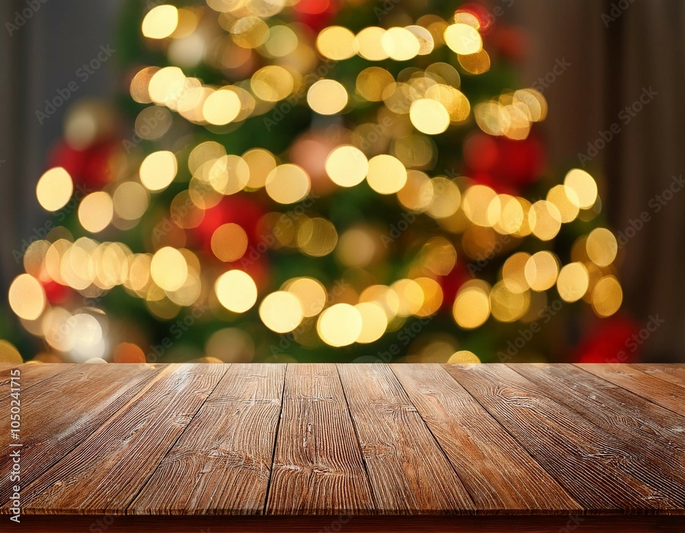 Canvas Prints christmas table background with christmas tree bokeh