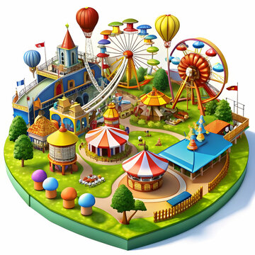 colorful amusement park scene with rides clip art preview