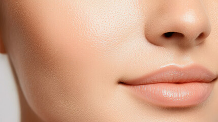 Fototapeta premium Close up of skin texture on cheek, showcasing natural beauty and smoothness without makeup. soft, healthy appearance highlights skins radiance and vitality