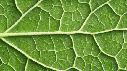 Close up of green leaf showcasing intricate veins and textures, highlighting beauty of nature in macro photography. vibrant green color adds refreshing touch
