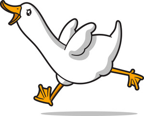 Silly goose running in an attack stance, cartoon illustration isolated on white.