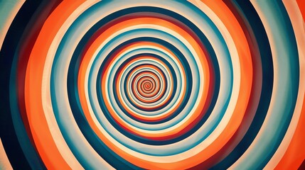 A swirling circular pattern in red, blue, white and orange tones.
