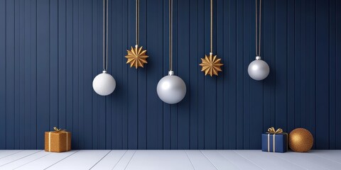 Elegant Christmas Ornaments and Gifts on Dark Wall