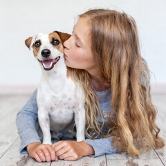 Happy child with dog
