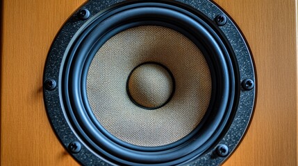 Acoustic speaker with its front grille removed, revealing the internal components like the woofer and tweeter in a clean, modern design.