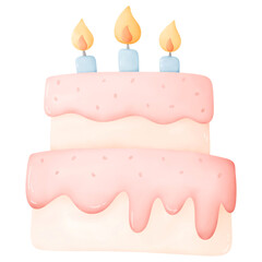 Cute Happy Birthday Party Cake illustration watercolor