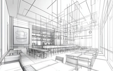 Fototapeta premium Bar Interior Sketch.