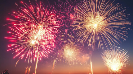A fireworks display with four fireworks in the air