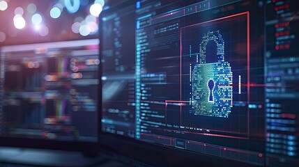 A computer screen displaying a padlock icon, symbolizing secure digital data and the protection of confidential information, Confidential