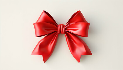 A single red satin ribbon bow isolated on a white background.