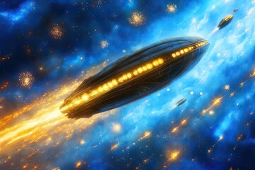 Obraz premium Steampunk Wonders in a Victorian City With Airships and Dazzling Mechanical Fireworks at Night