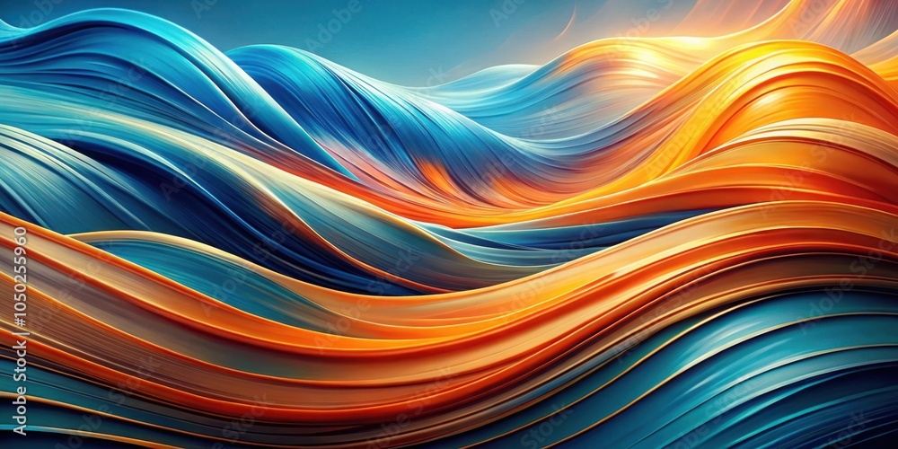 Poster abstract flowing curves of vivid blue and orange hues create a dynamic and energetic design