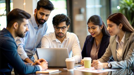 Young Professionals Brainstorming – Indian coworkers strategizing around a table.
