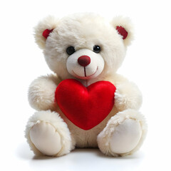 white teddy bear red holding heart on white background