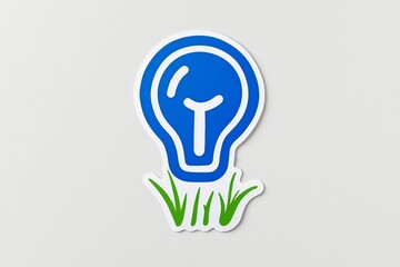 A vibrant blue light bulb logo emerging from green grass, symbolizing eco-friendly innovation and creativity.