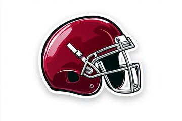 A vibrant maroon football helmet with a sleek design, showcasing its sturdy facemask and glossy finish.
