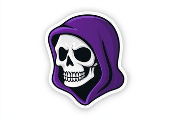 Fototapeta premium A menacing skull with a purple hood, embodying a dark and eerie aesthetic suitable for Halloween themes.