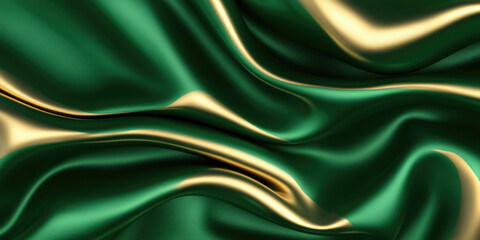 Obraz premium Luxurious emerald and gold silk fabric waves for elegant background design