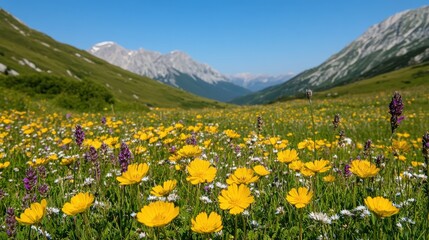 Fototapeta premium Scenic Alpine Meadows in Mountainous Regions