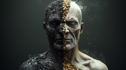 Conceptual split-face portrait symbolizing substance abuse impact