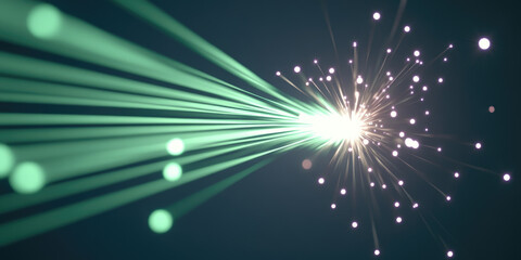 Glowing fiber optic light bursts in motion: futuristic technology concept