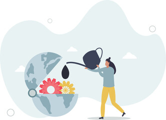 World economics or global and international financial treatment, fix inflation or help, support other countries to recover from crisis, fixing the world concept.flat characters.