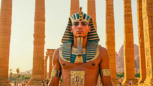 Portrait of the great Egyptian pharaoh in the temple of Thebes, Egypt