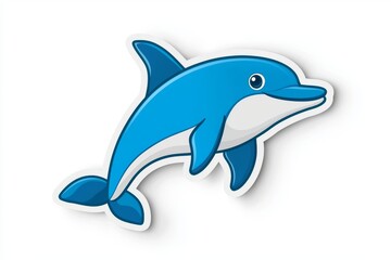 Fototapeta premium A playful blue dolphin cartoon character swimming happily in the ocean.