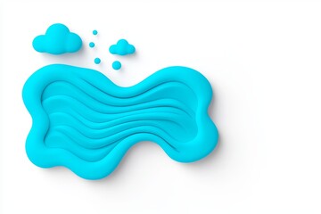 A vibrant blue abstract shape resembling water, paired with playful cloud elements on a clean white background.