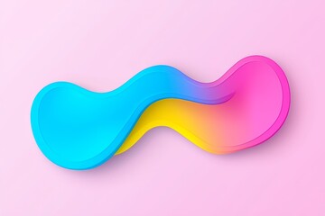 Obraz premium Colorful abstract wave design in vibrant gradients of blue, pink, and yellow on a soft pink background.