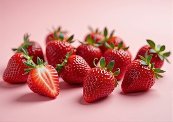strawberries close up on white and pink background